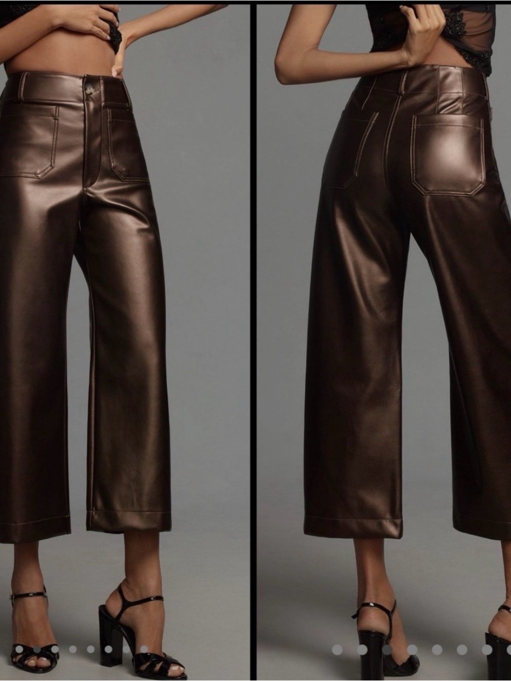 Anthropologie Maeve Colette Cropped Wide Leg Pants Faux Vegan Leather